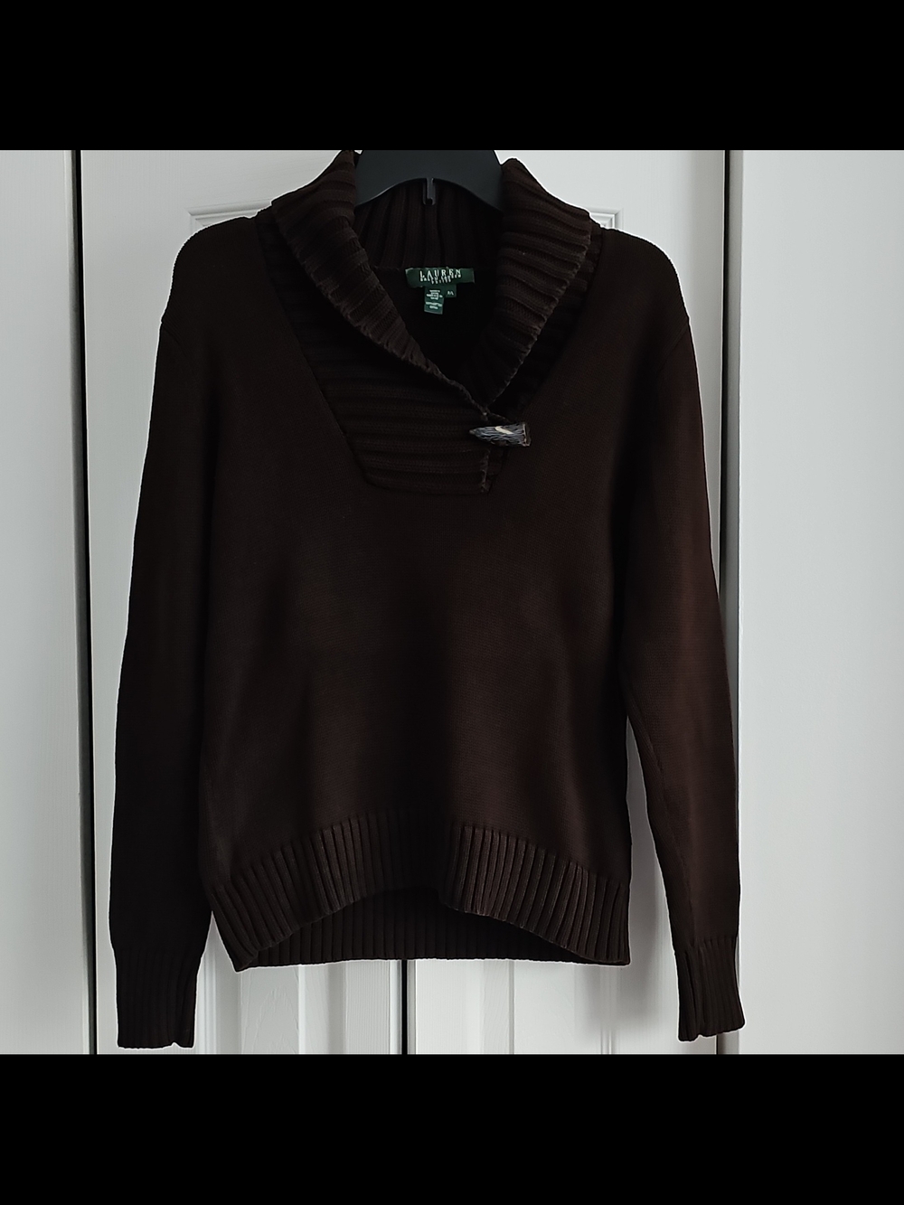 Ralph Lauren Chocolate Brown Shawl-Collar Toggle Sweater